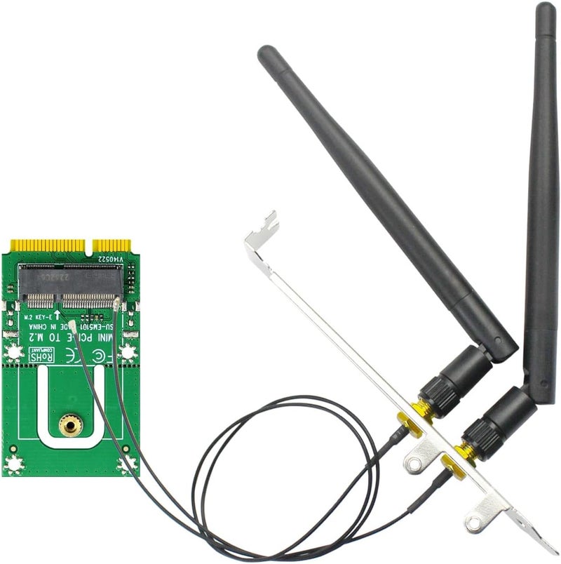 GLOTRENDS محول واي فاي WA03 M.2 Key E إلى Mini PCIe لوحدة واي فاي M.2 4/5/6/6e/7/Coral TPU، مع مجموعات هوائيات SMA 3.5-dBi - Image 1